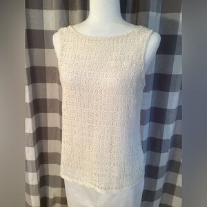 Talbots Ivory Knit Crochet-Embellished Sleeveless Shell